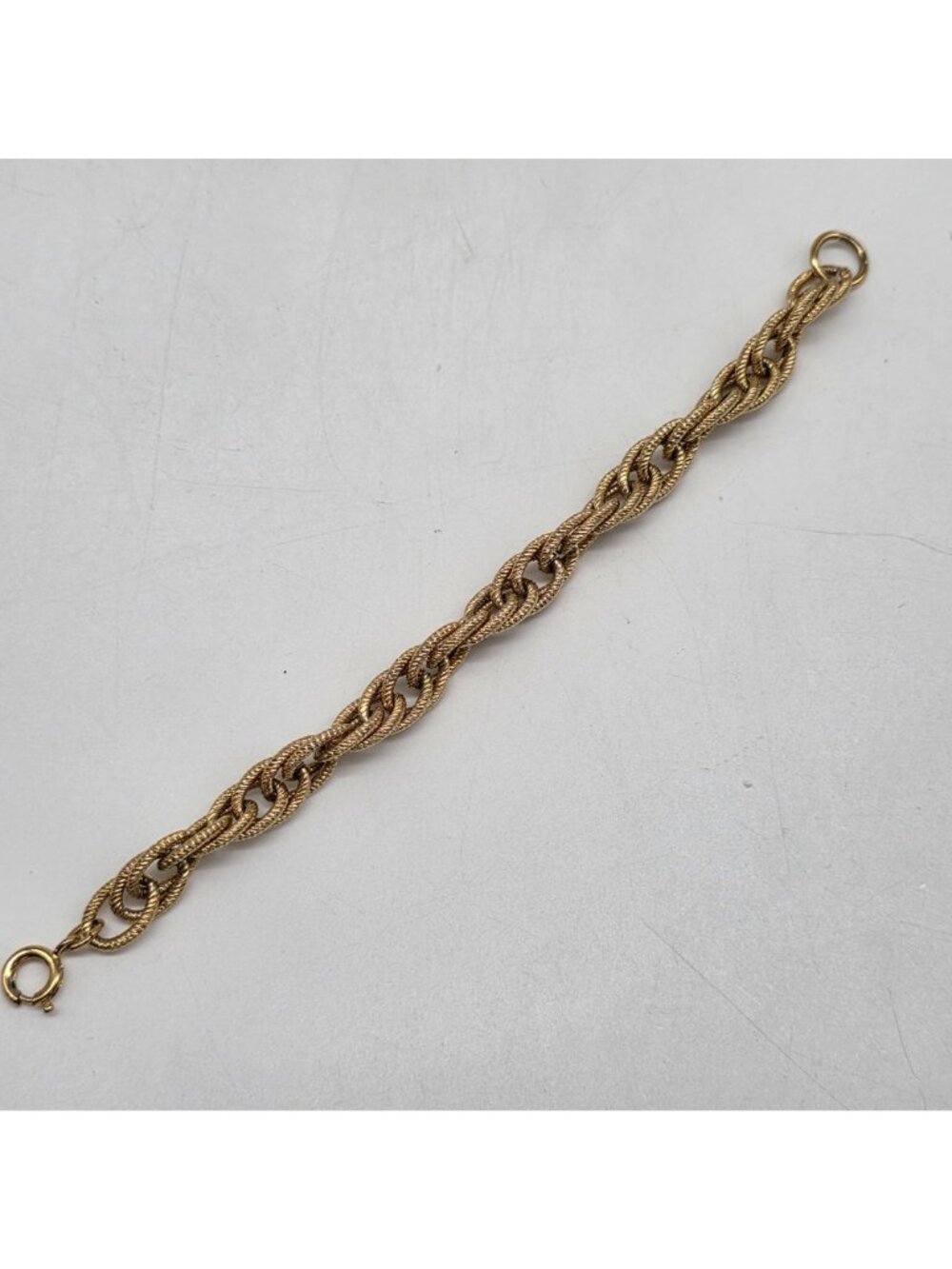 Gold Plated Charm Bracelet Twisted Rope Chain Multi Link With Spring Ring Clasp - Picture 4 of 6